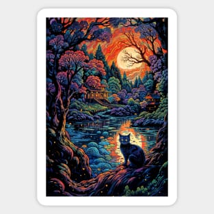 Psychedelic Sunset Cat Sticker